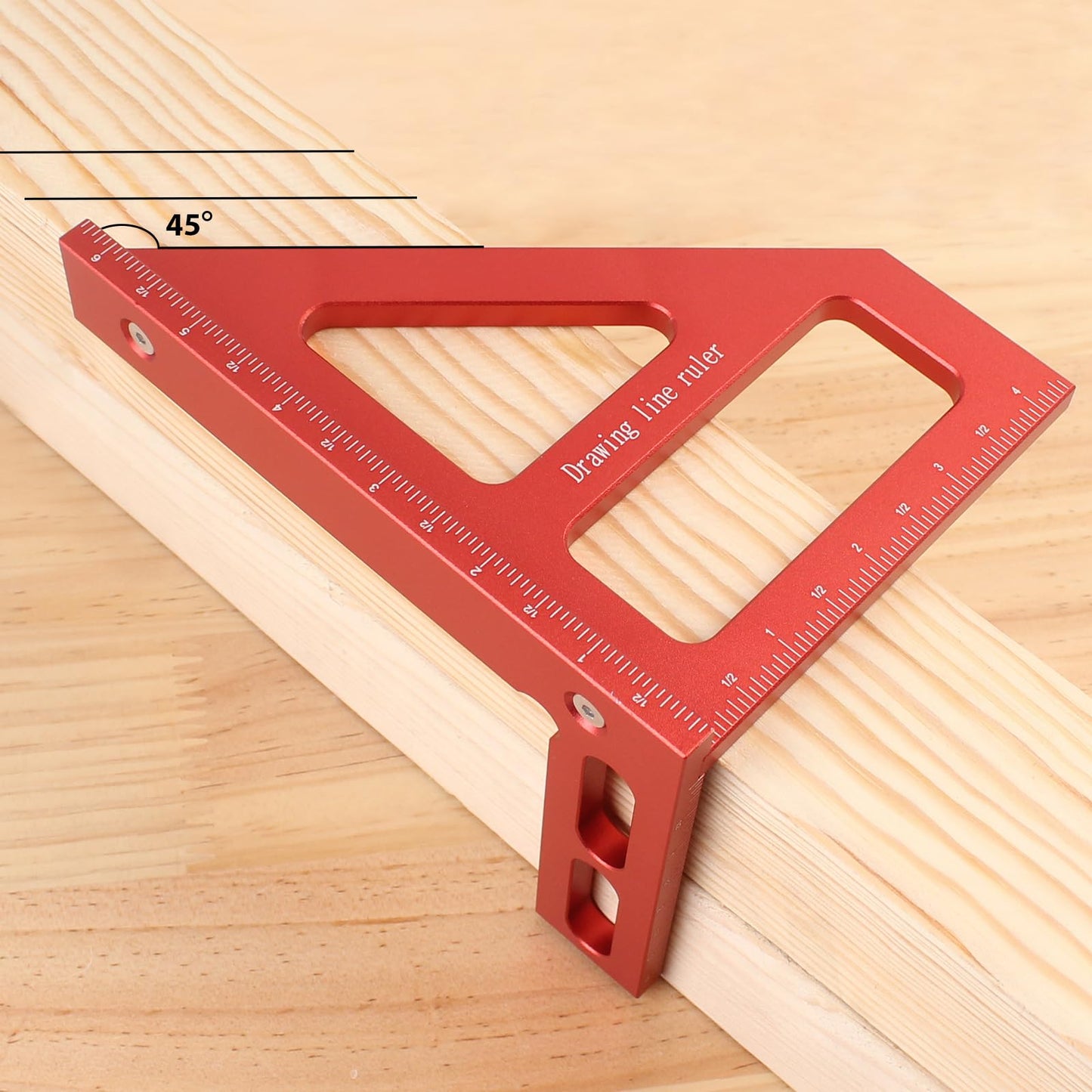 KETIPED 6" Imperial 3D Multi-Angle Measuring Ruler,45/90 Degree Aluminum Alloy Woodworking Square Protractor,Drawing Line,Miter Triangle Ruler High Precision Layout Measuring Tool for Woodworking