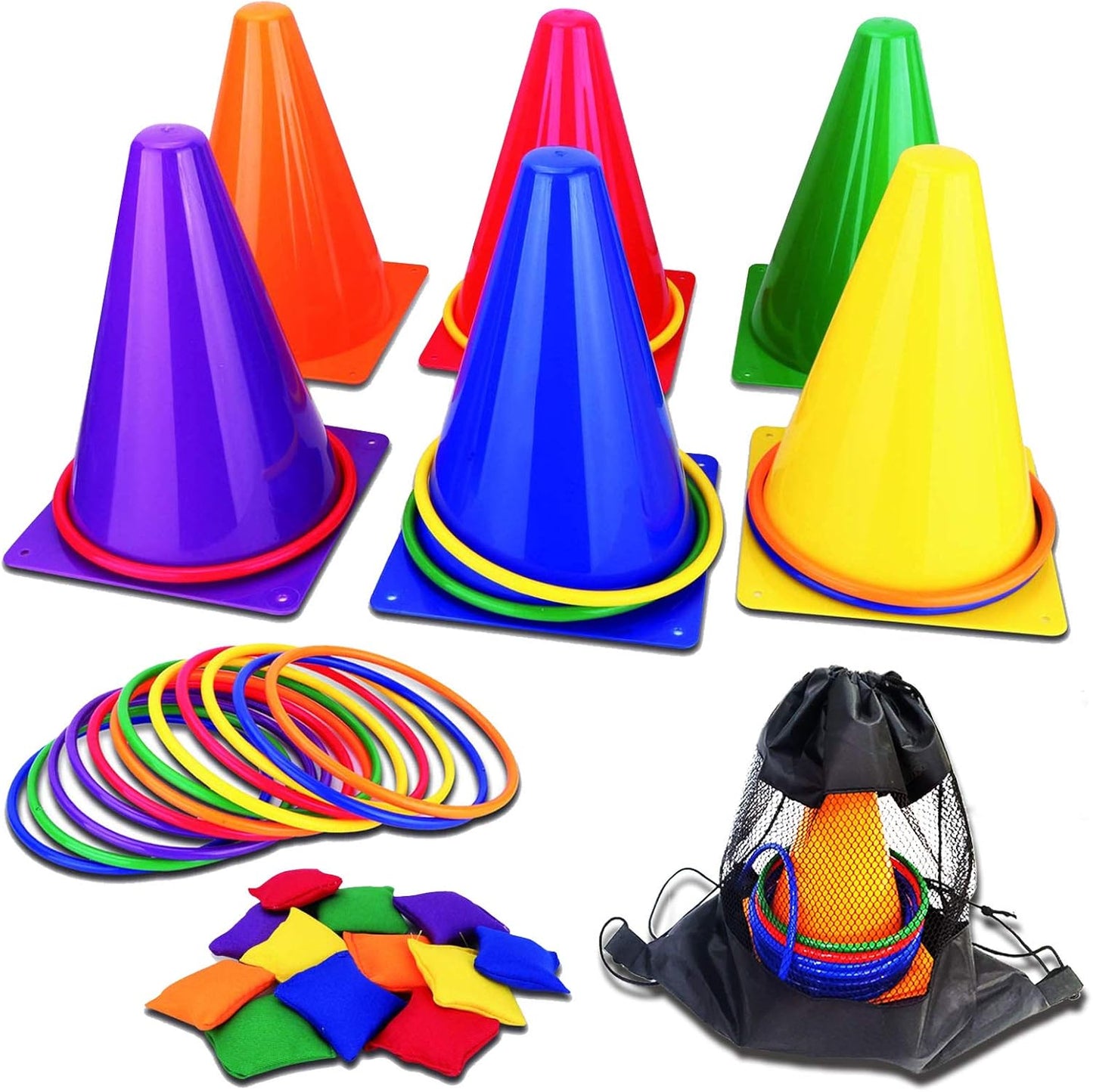 Unanscre 31PCS Carnival Outdoor Games Combo Set - Fun Ring Toss, Bean Bags & Cones for Kids | Perfect Birthday & Christmas Gift