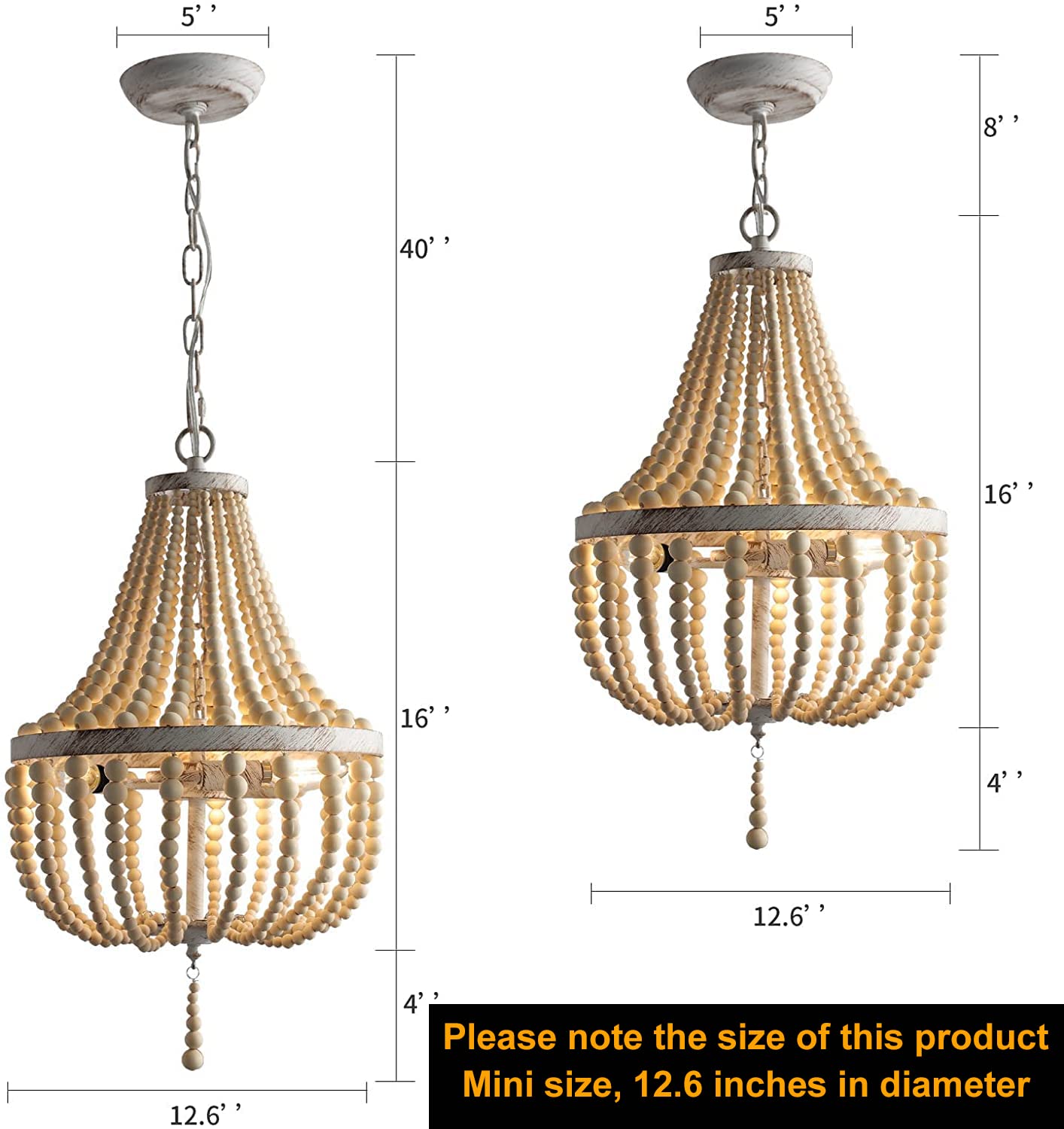 3-Light Mini Bohemian Wood Beaded Chandelier Pendant Boho Light Fixture,Antique Metal Finish Natural Color Wooden Beads, for Bathroom,Living Room,Entryway and Bedroom…