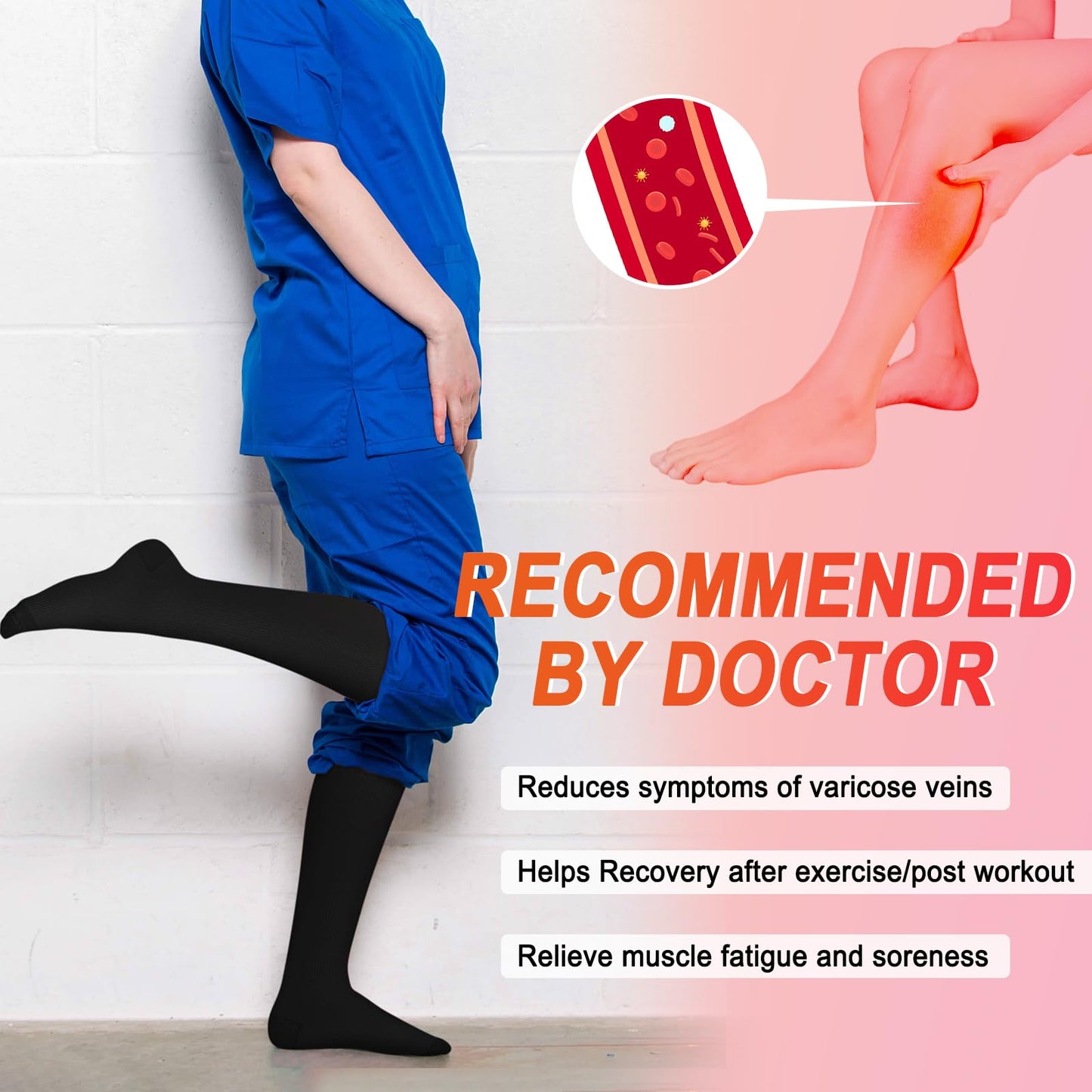4 Pairs Compression Socks for men women Circulation-Best Support for Nurses,Running,Athletic,Travel , Cycling,flying,Sports,Plus Size,Wide Calf ,Diabetic,Recovery, Black L-XL