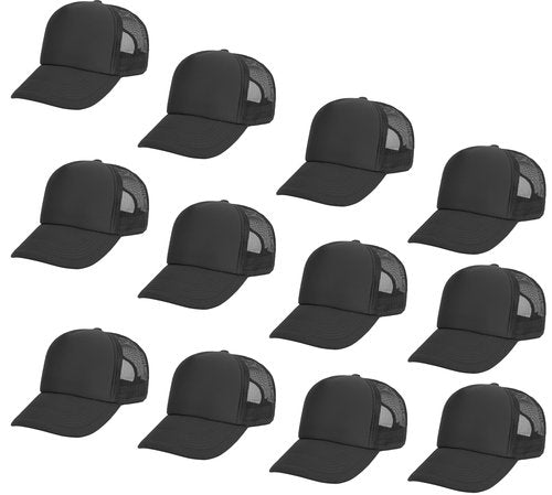 Gelante 12 Pcs Sublimation Blank Trucker Hats - 5 Panel Mesh Snapback Baseball Cap Bulk G003-12PC-Black