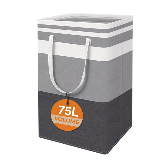 TINGHONG 1-Pack Large Collapsible Laundry Baskets - 75L Freestanding Waterproof Hampers with Reinforced Handles for Clothes, Toys, and More - Ideal for Dorms and Family Use (Gradient Grey)