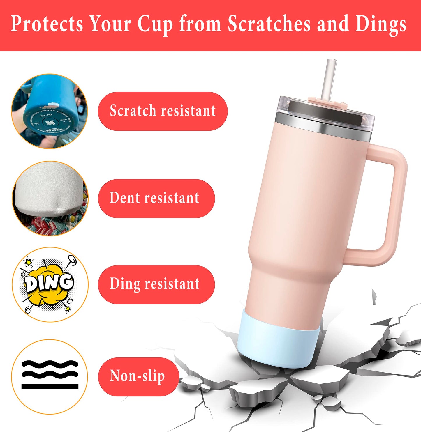 KTKUDY 2Pcs Silicone Boot for Stanley Quencher Tumbler 30 oz 40 oz & IceFlow 20 oz 30 oz & Fit Owala Freesip Water Bottle & Fit Hydro Flask & More - Cup Bottom Accessories Fit Stanley Cup, Light blue