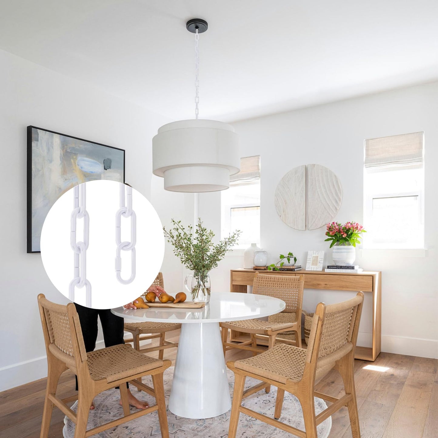 6 Feet Industrial White Light Fixture Chain, Adjustable Metal Pendant Chandelier Chain Extension with Detachable Link, Maximum Load is 66 Pounds