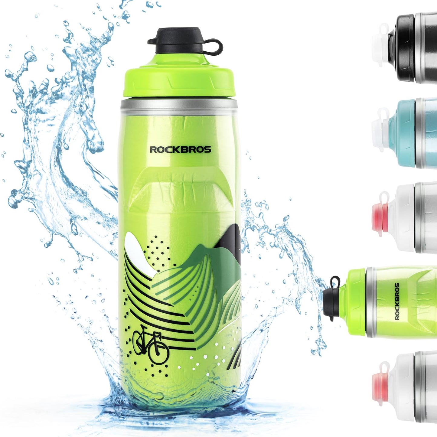 ROCKBROS Bike Water Bottle 21oz Bicycle Water Bottle for 5hrs Insulation Sports Squeeze Water Bottle with Leakproof Design