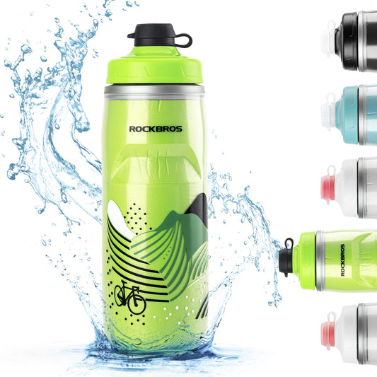 ROCKBROS Bike Water Bottle 21oz Bicycle Water Bottle for 5hrs Insulation Sports Squeeze Water Bottle with Leakproof Design