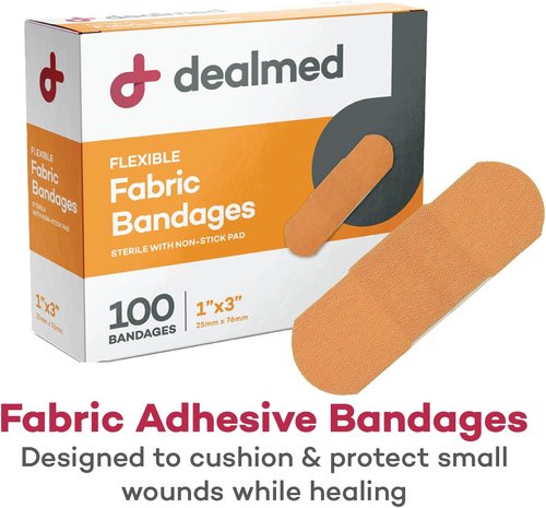 Dealmed Sterile Adhesive Bandages - Flexible Fabric First Aid Strips - 1x3 Inch, 100 Count, Breathable Wound Care