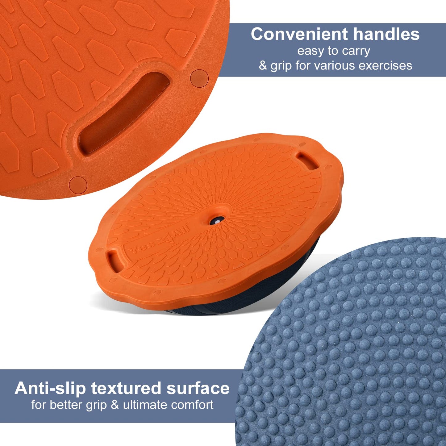 Yes4All Premium Half Ball Balance Trainer, Stability Ball for Exercise, Home Gym Full Body Workouts - Dark Blue/Orange