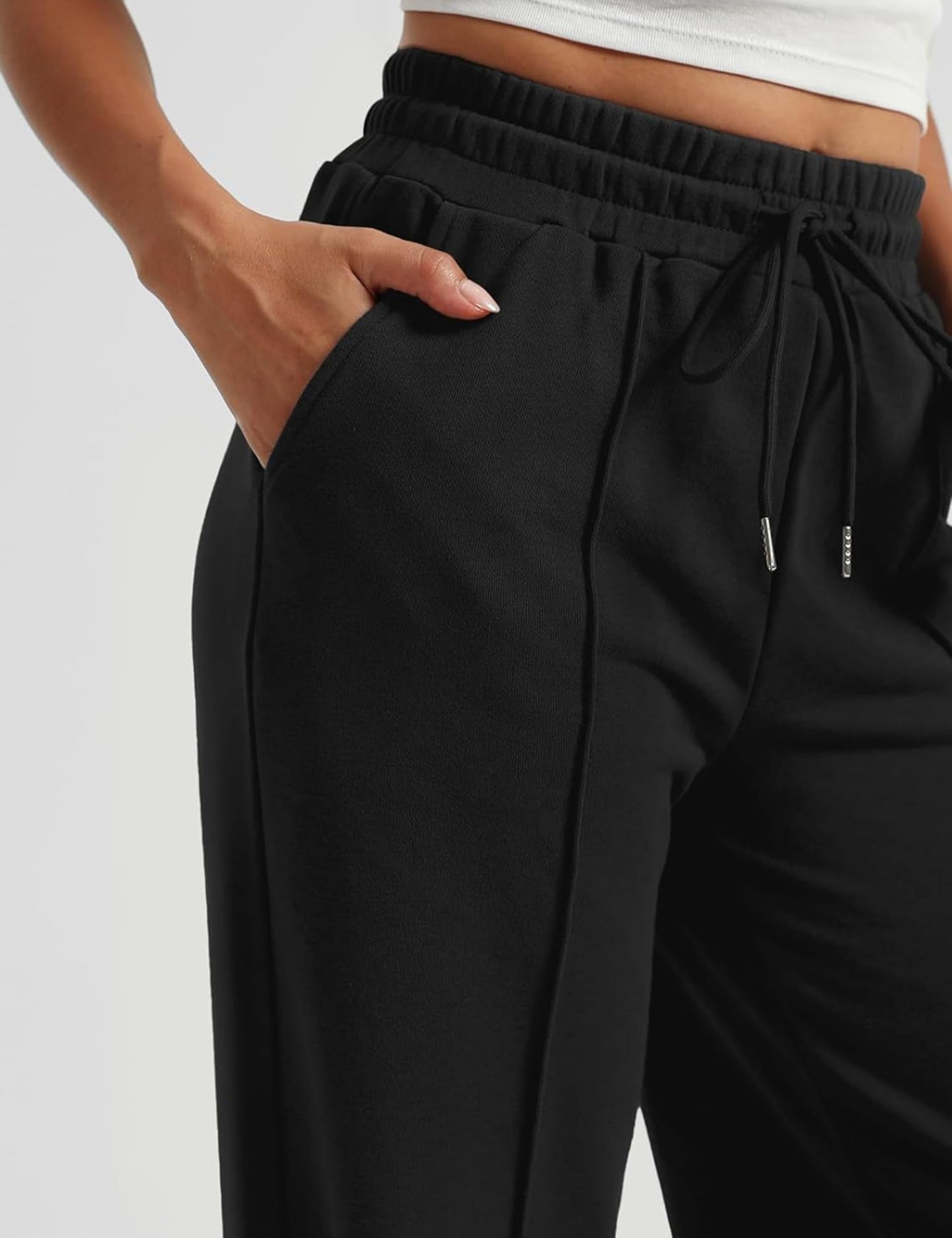 FSVABY Womens Baggy Wide Leg Athletic Track Sweatpants High Waisted Drawstring Workout Joggers with Pockets (Black, Small)