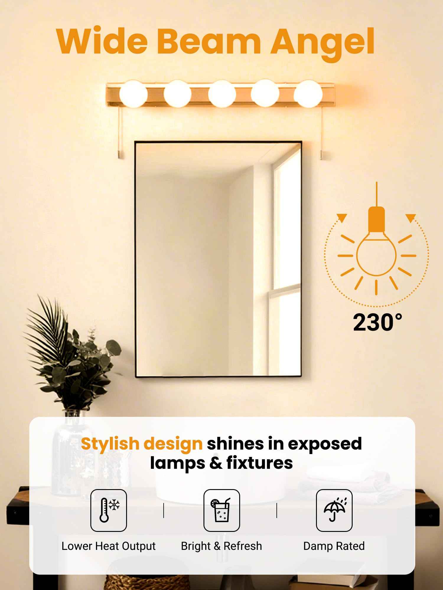 TJOY G25 LED Globe Light Bulbs, Vanity Light Bulb for Bathroom 40W Equivalent, 2700K Soft Warm White E26 Base, Round Decorative Bulb for Vanity Makeup Mirror, CRI85+, 450LM, Non-Dimmable, UL, 4 Pack