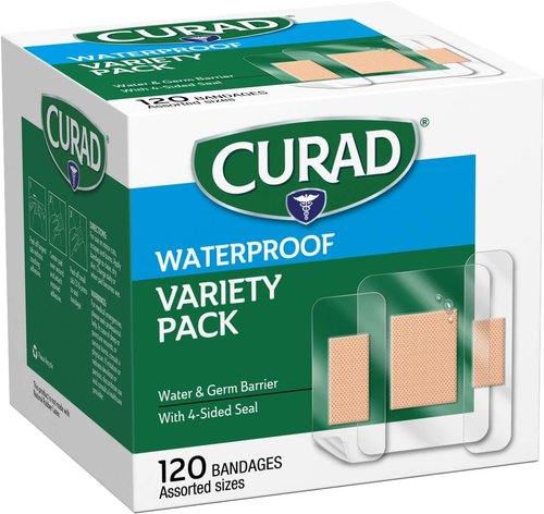 Curad Waterproof Bandage Variety Pack - 120 Assorted Bandages in 3 Styles for Ultimate Protection
