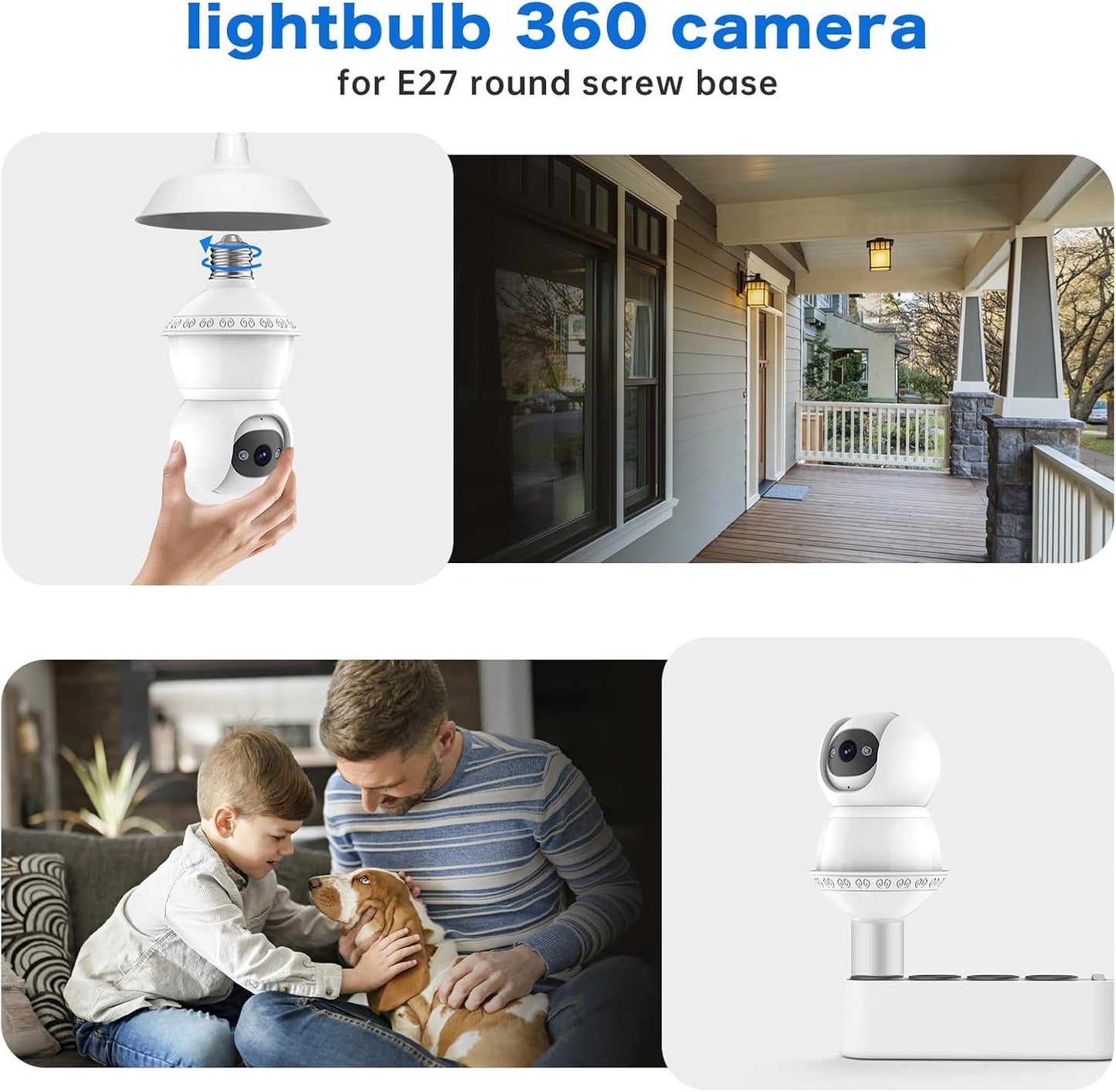 360° PTZ Light Bulb Camera - 3MP WiFi Security Camera with Night Vision & AI Detection