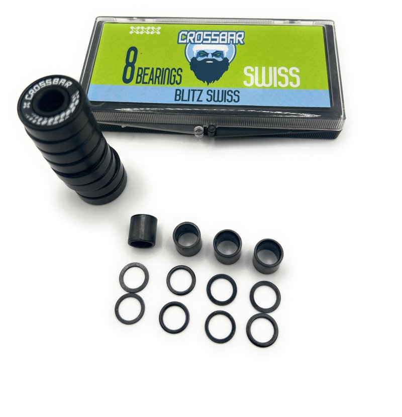 Crossbar Blitz Inline Hockey Bearings – Swiss Style – 8 Pack w/Spacers & Washers – Premium Smooth Speed