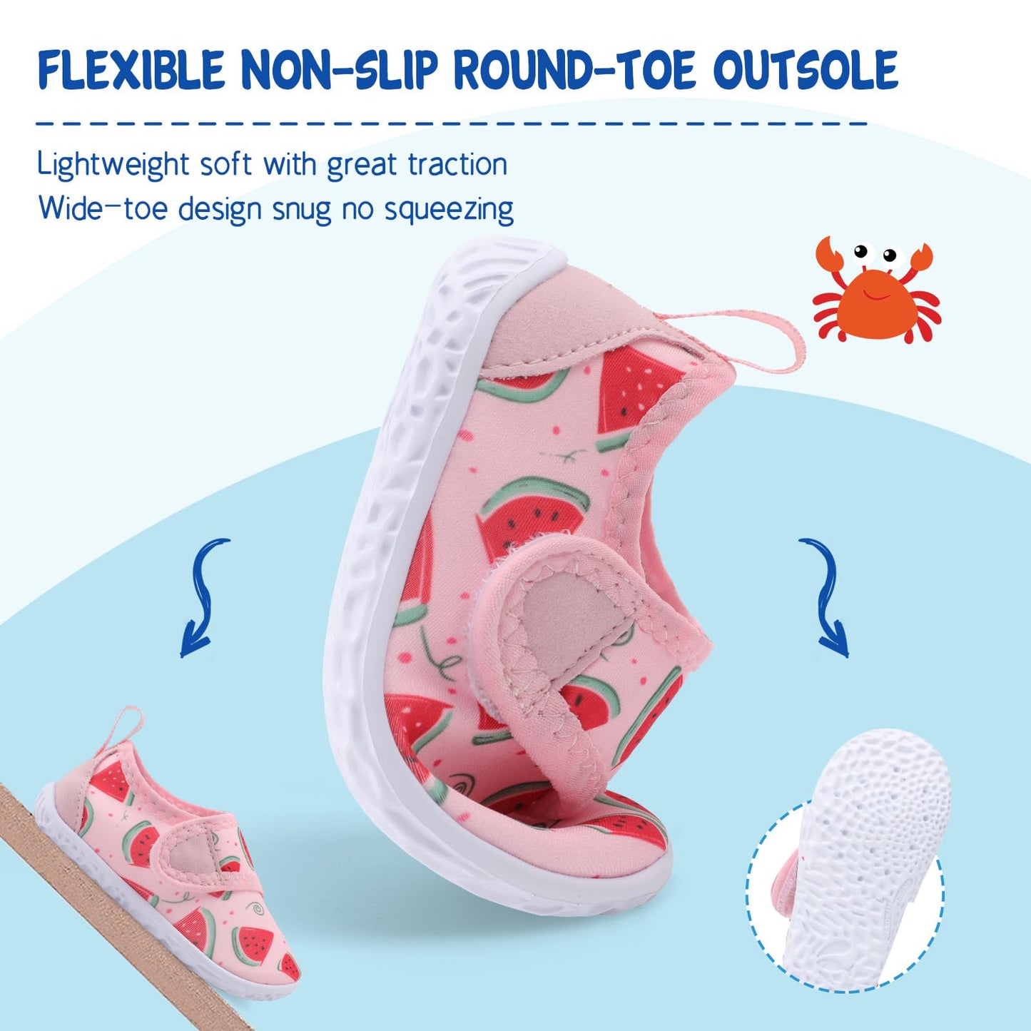 LeIsfIt Kids Water Shoes Toddler Girls Boys Swim Shoes Outdoor Quick-Dry Breathable Aqua Socks for Beach Pool Surf, Watermelon, 13 Little Kid