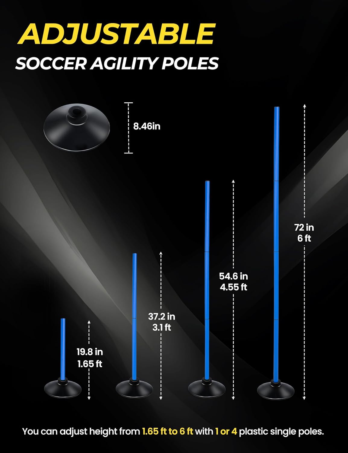 SEAOTTER Soccer Agility Poles Set - 6ft Detachable Speed Training Poles for Football & Rugby | 4/6/10 Pcs
