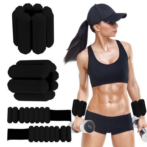 Patented Design Wrist & Ankle Weights for Women & Men - Adjustable Silicone Weighted Bracelet Set for Gym, Yoga, Pilates, Cardio & Strength Training - Wearable Arm & Leg Workout Weights (Black)