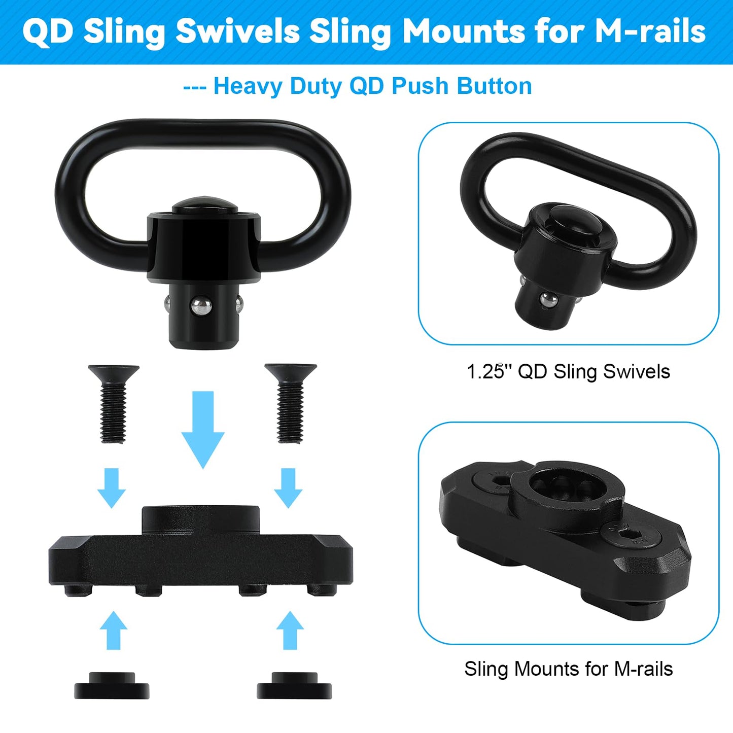 Two Point Sling Swivel Mount,1.25" Traditional QD Sling Mounts for M-Rails