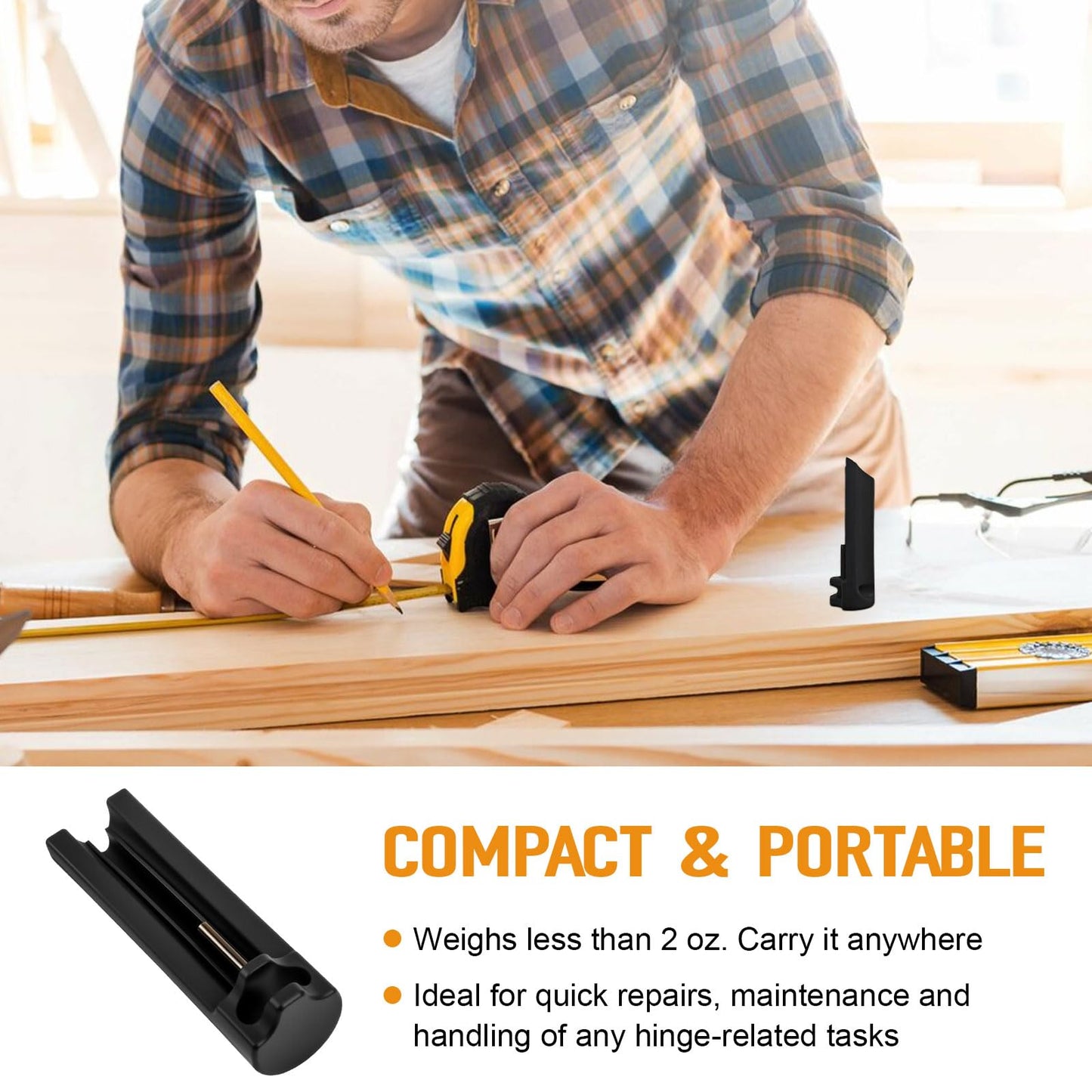 Door Hinge Pin Remover Tool Replacement for Hinge Outlet Pin Popper, Quick and Safe Door Pin Removal Without Surface Damage, Durable Plastic and Steel Pin, Fits Most Hinges, 1 Pack