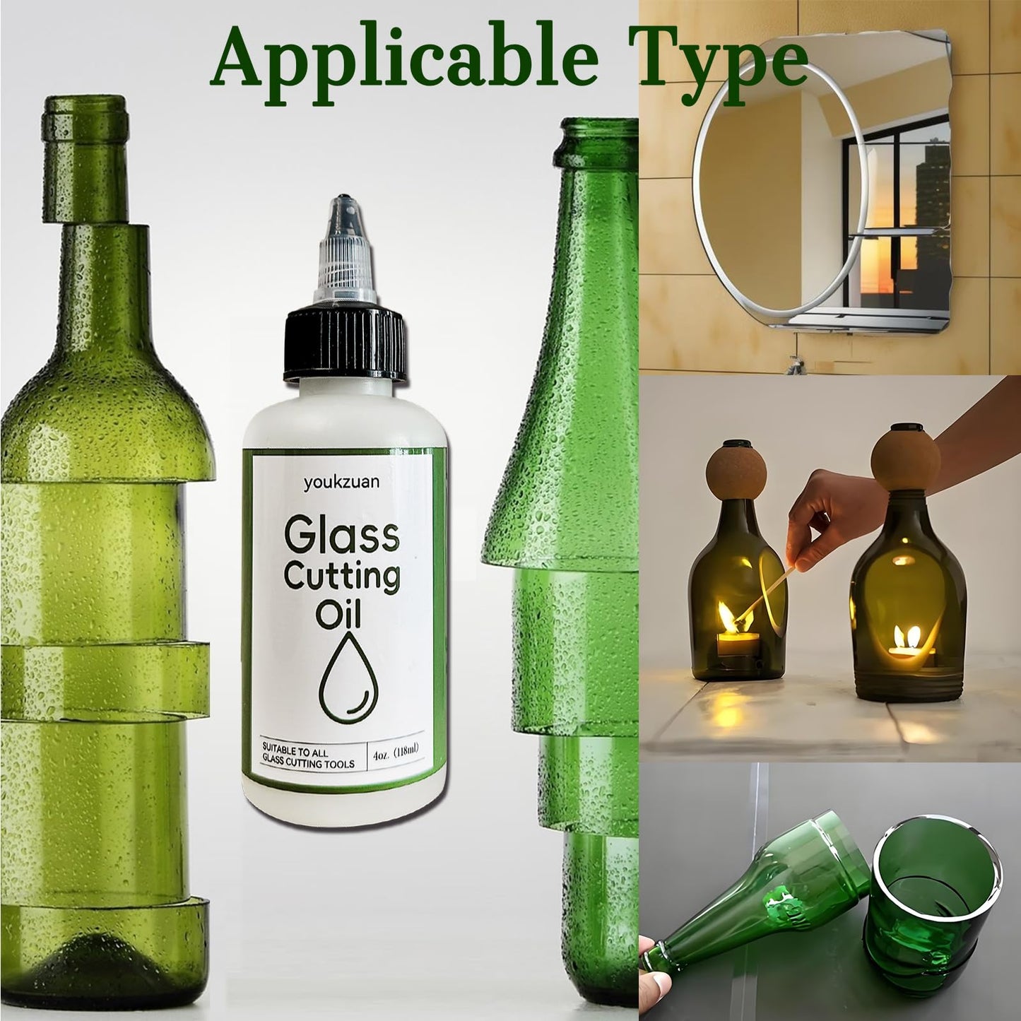 youkzuan Glass Cutting Oil, 4 oz Suitable to All Glass Cutting Tools, Glass Cutter Oil for Stained Glass, Glass Bottles, Tile Cutter, Mosaic, and Mirrors