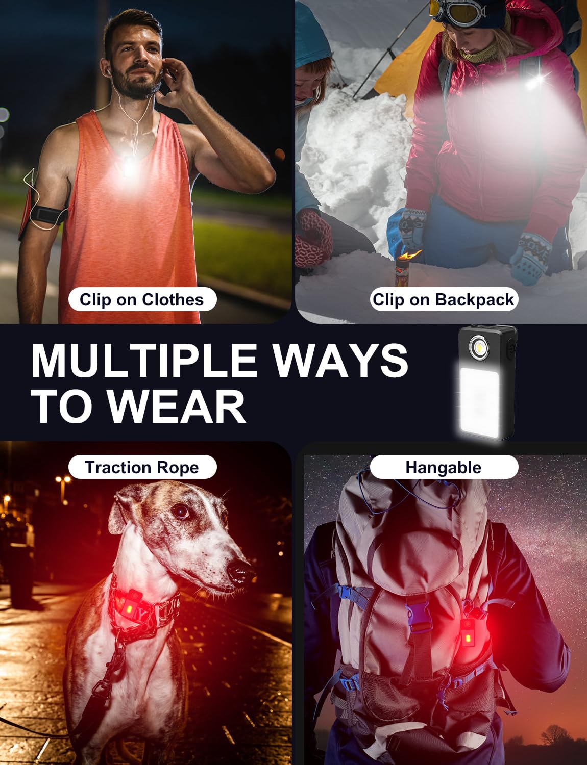 Ebukur Clip on Flashlight, Rechargeable Safety Running Light with 3 Modes, Running Lights for Runners are IPX7 Waterproof, Hands Free Flashlight for Walking, Hiking, Dog Walking & Camping (1 Pack)