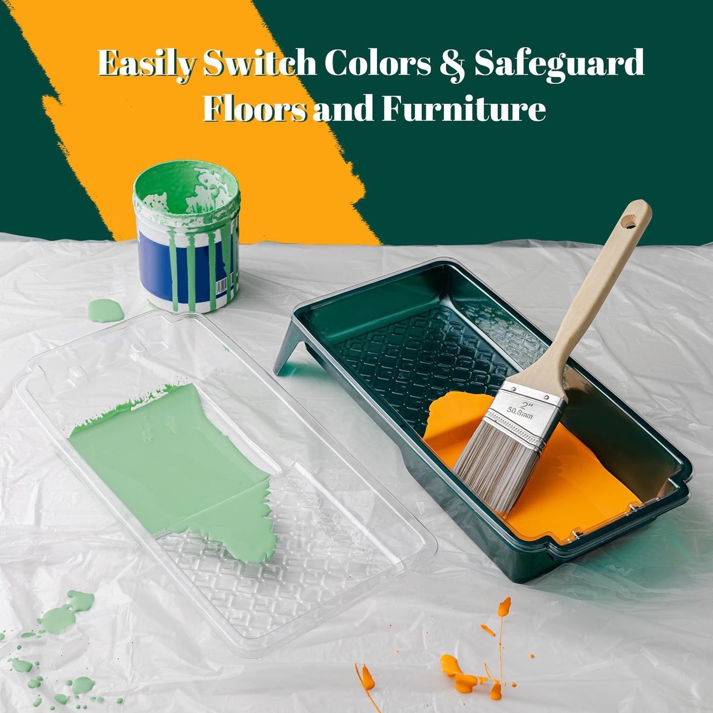 YiBaiBrush Paint Tray Liner, 4 Inch Paint Roller Tray with 15 Pcs Disposable Paint Liners, Small Paint Tray Set, Plastic Paint Pan, Easy to Clean House Painting Supplies for Walls, DIY Projects