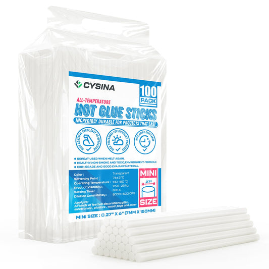 CYSINA Hot Glue Sticks Mini Size, 0.27” Dia x 6” Long Clear Glue Gun Sticks 100 pcs, High Temp Glue Sticks with High Adhesive Force, Bulk Glue Sticks for Various Applications