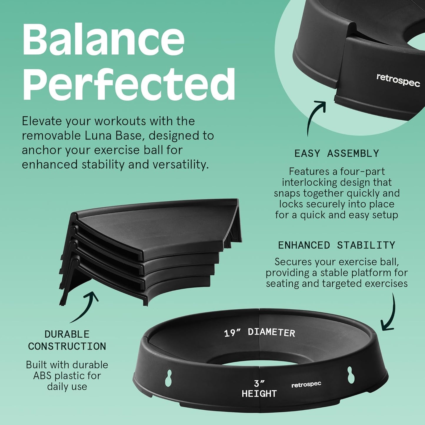 Retrospec Luna Exercise Ball - Anti-Burst Yoga & Core Training Equipment | Home Gym & Office Use