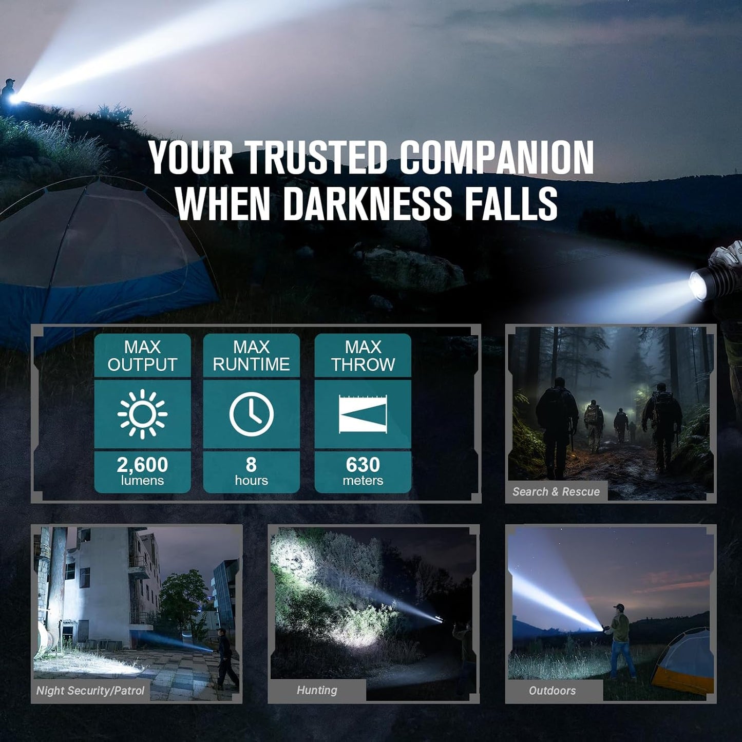 OLIGHT Warrior X 4 Tactical Flashlight - 2,600 Lumens, 630m Range, USB-C Rechargeable (Black)