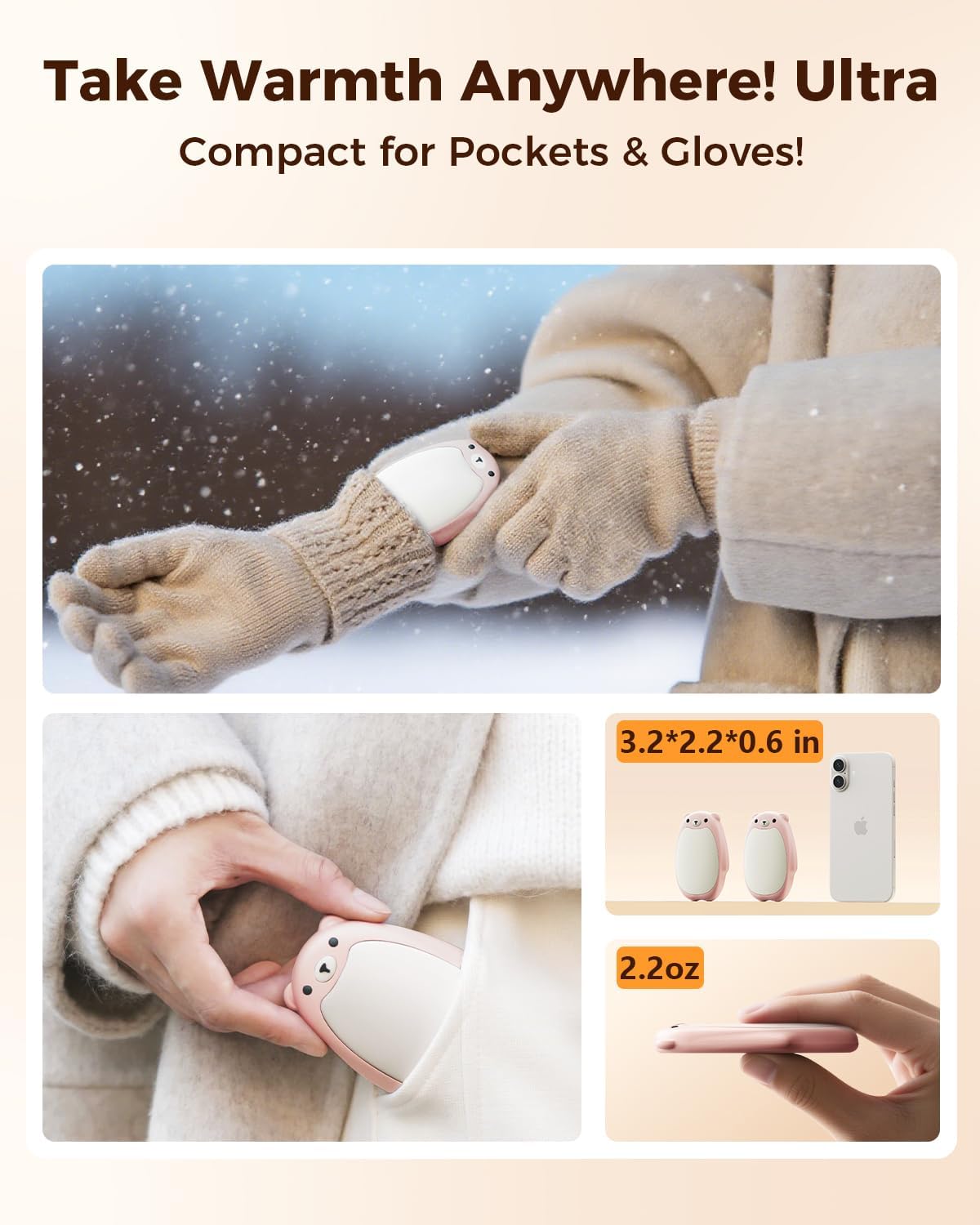 Sweetfull Hand Warmers - Rechargeable Cute Bear Design | 2 Pack Magnetic Hot Hands, Portable Electric Heater for Outdoor & Camping