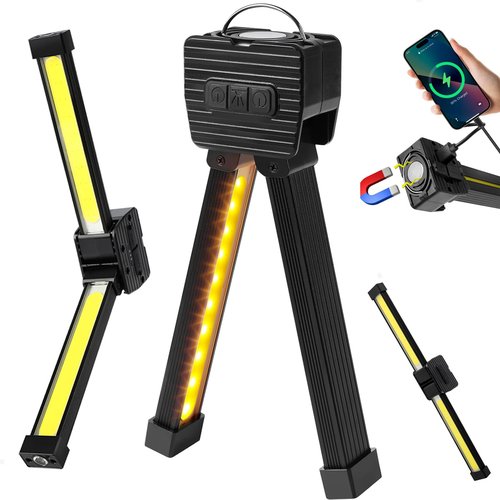 Magnetic Gym Lamp for Posing, Portable Magnet LED Flashlight with Hanging Hook, 7th Gear Dimming & 180 Degree Folding, Handheld USB Rechargeable Power Bank Camping Light