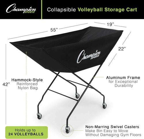 Champion Sports Volleyball Cart - Durable Aluminum Frame for High Volume Practices | 24-40 Ball Storage Capacity