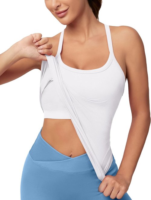 MathCat Workout Tank Top - Built-In Bra Sleeveless Gym Shirt for Women | Seamless Racerback Yoga Top
