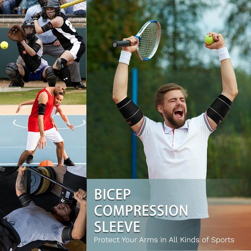 ITHW Bicep Tendonitis Brace for Pain Relief, Upper Arm Compression Sleeve for Men and Women, Bicep Compression Sleeve for Muscle Strain (Gray, Large)