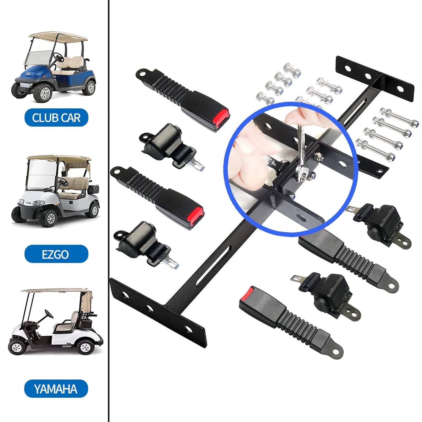 YOUXIFUN Universal 4 Passenger Golf Cart Seat Belt Bracket Kit for EZGO, Club Car, Yamaha