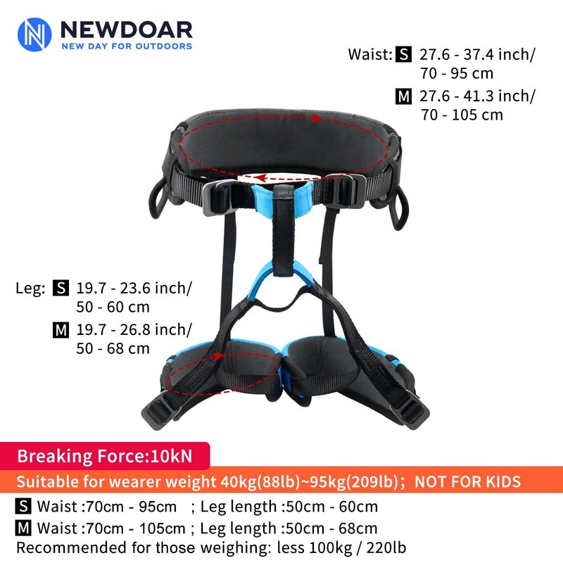 NewDoar Climbing Harness, Mountaineering Rock Climbing Harness, Men Women Tree Ice Climbing Half Body, Safety Belt Rappelling(Small)
