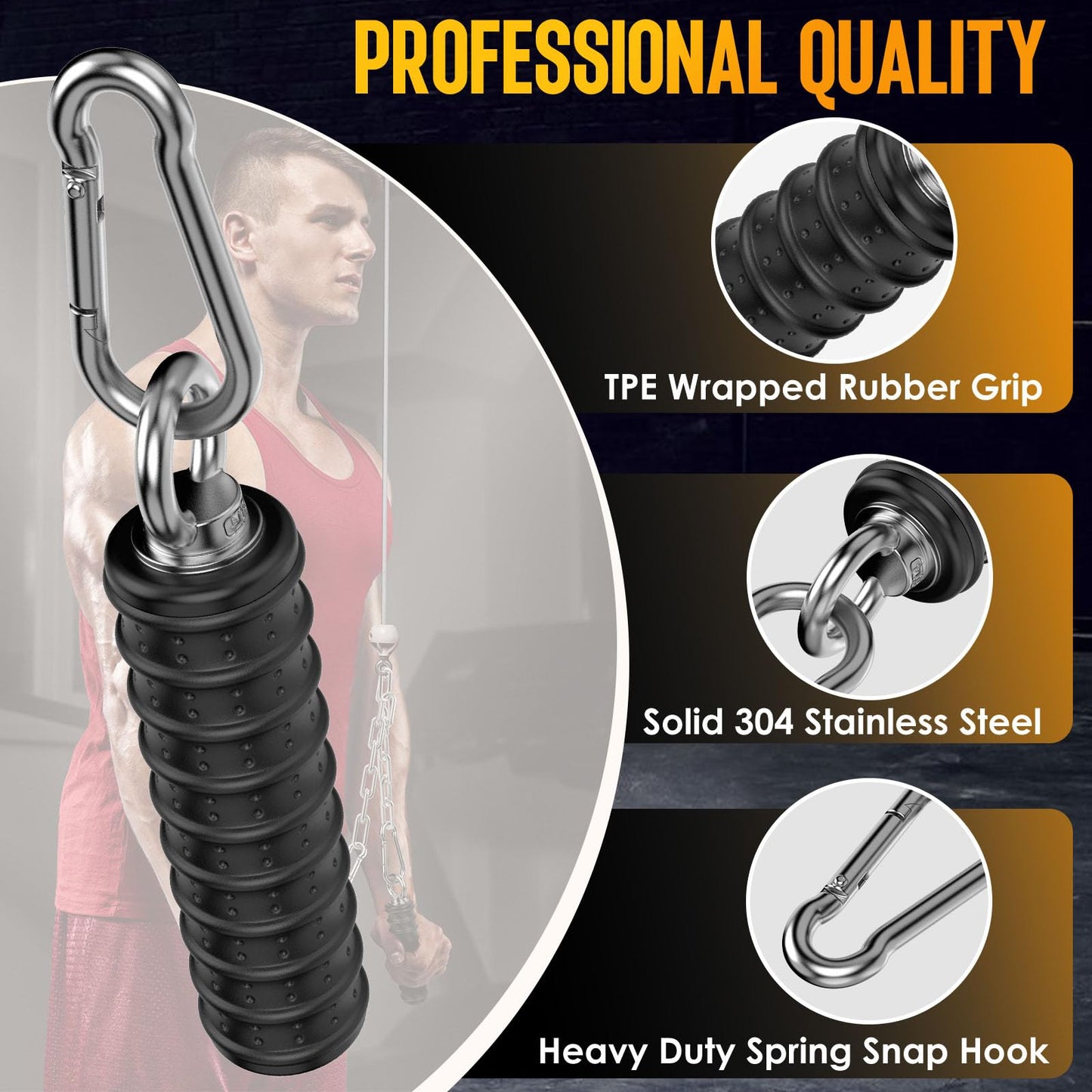 LAT Pull Down Bar Attachment for Tricep Rope Cable Machine, Ergonomic Cable Attachment Handle with Rubber, Gym Cable Accessories for Muscle Building, Strength Training (Single Handle - 1Pc)