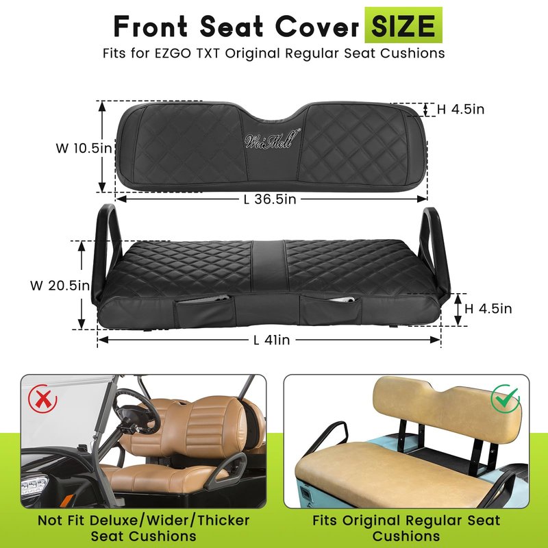 WEIMELL Golf Cart Seat Covers Fit EZGO TXT 1994-2013 Vinyl Leather Front Seat Cover for Ordinary Cushion No Nail Gun Easy to Install & Clean Vinyl Seat Cushion Cover (Black)