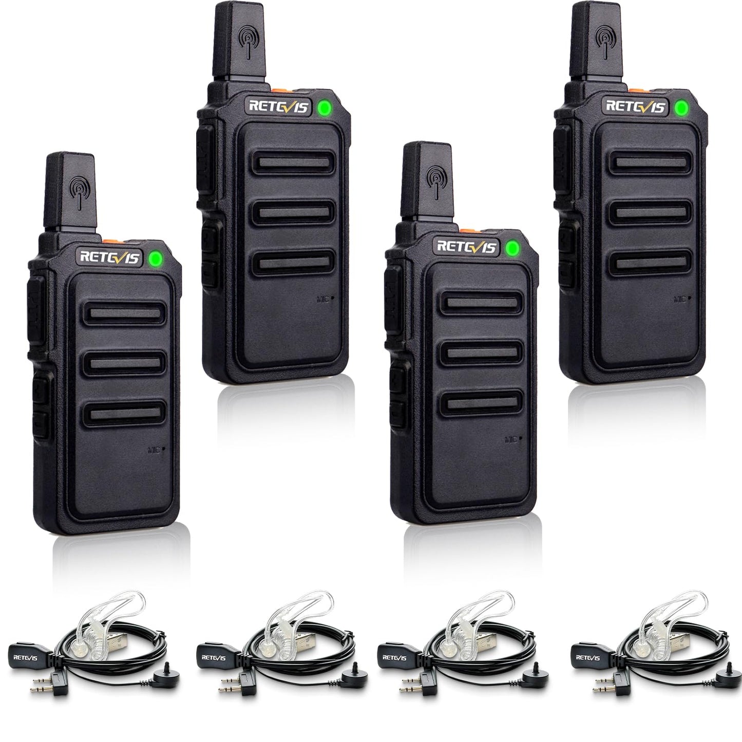 Retevis RT19 Walkie Talkie with Earpiece and Mic, 2 Way Radios Long Range, 1300mAh, VOX Handsfree, Mini, Small, Compact Two Way Radio for Adults Family Outdoor Camping Hiking Agriculture(4 Pack)