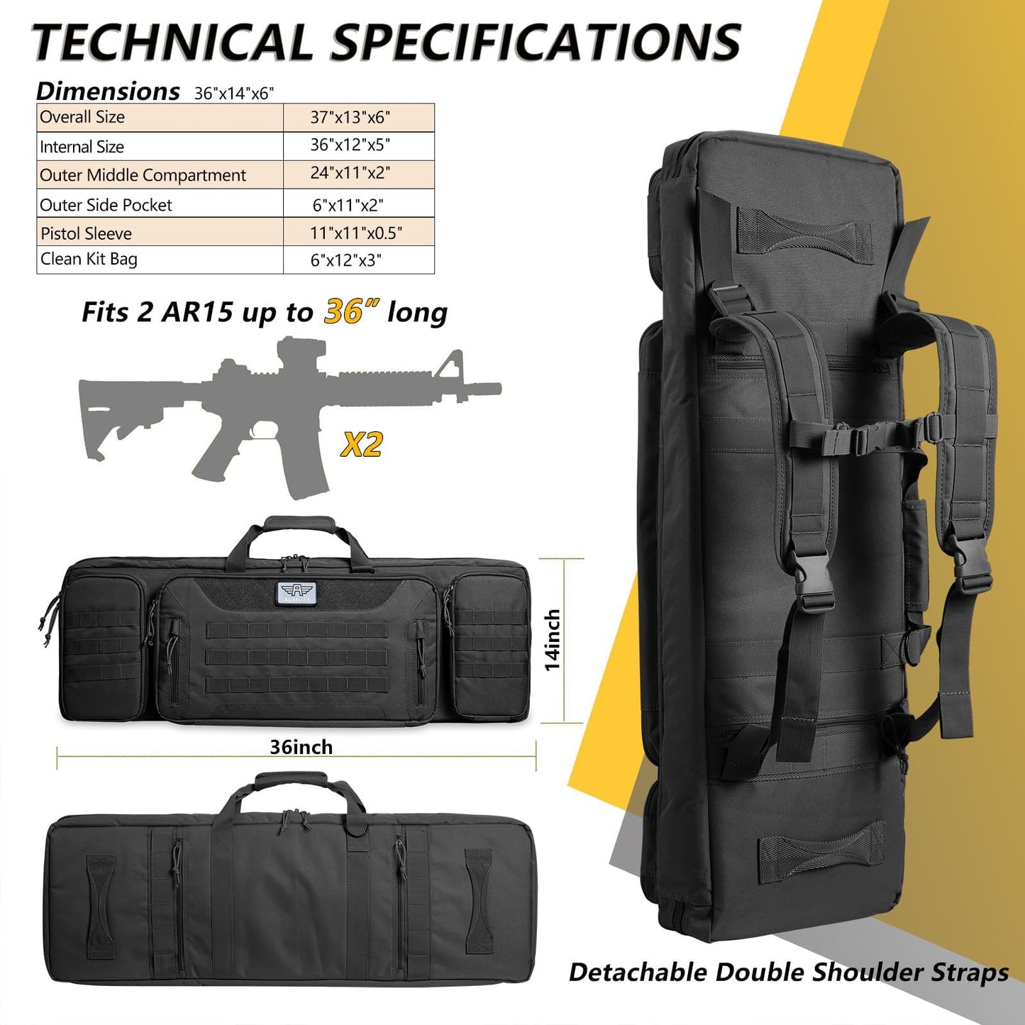 ALVARZA Soft Rifle Bag 48 inch Nylon 1000D Rifle Case Tactical Backpack for Hunting Shooting Range LongRifle Bag