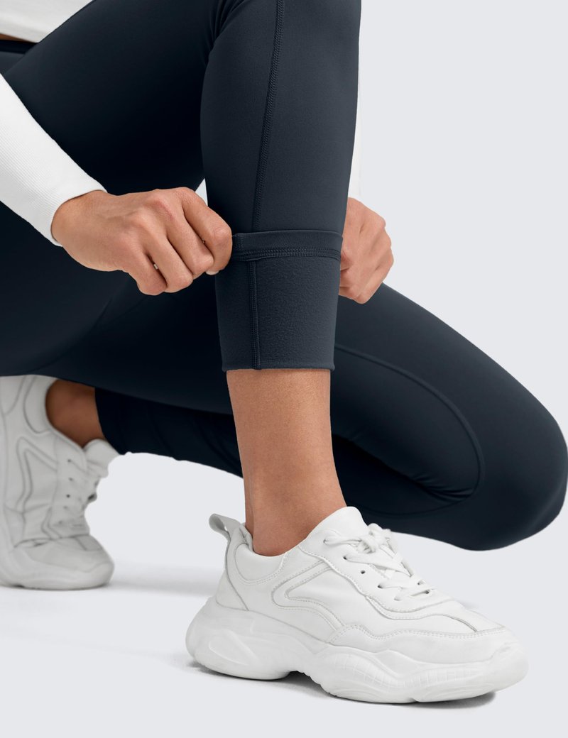 CRZ YOGA Water-Resistant Fleece Athletic Leggings Pockets 28" - Matte Thermal Hiking Casual Workout Womens Pants True Navy Medium