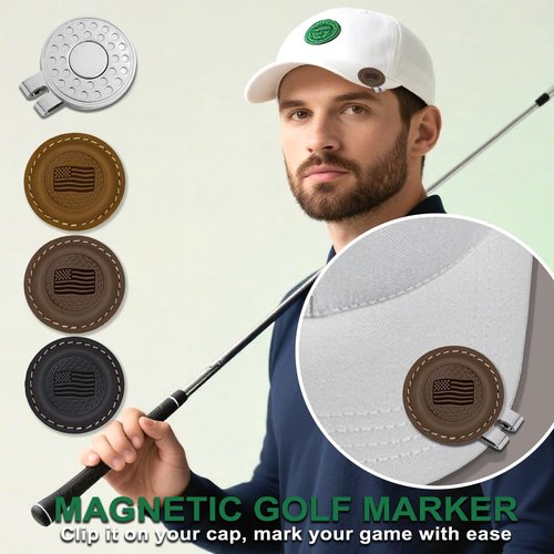 iSamzan Magnetic Golf Ball Markers: Real Leather Magnetic Golf Ball Marker with a Hat Clip - Funny Golf Ball Marker Hat Clip for Women & Men - Ideal for the Golf Putting Green (4Pcs)
