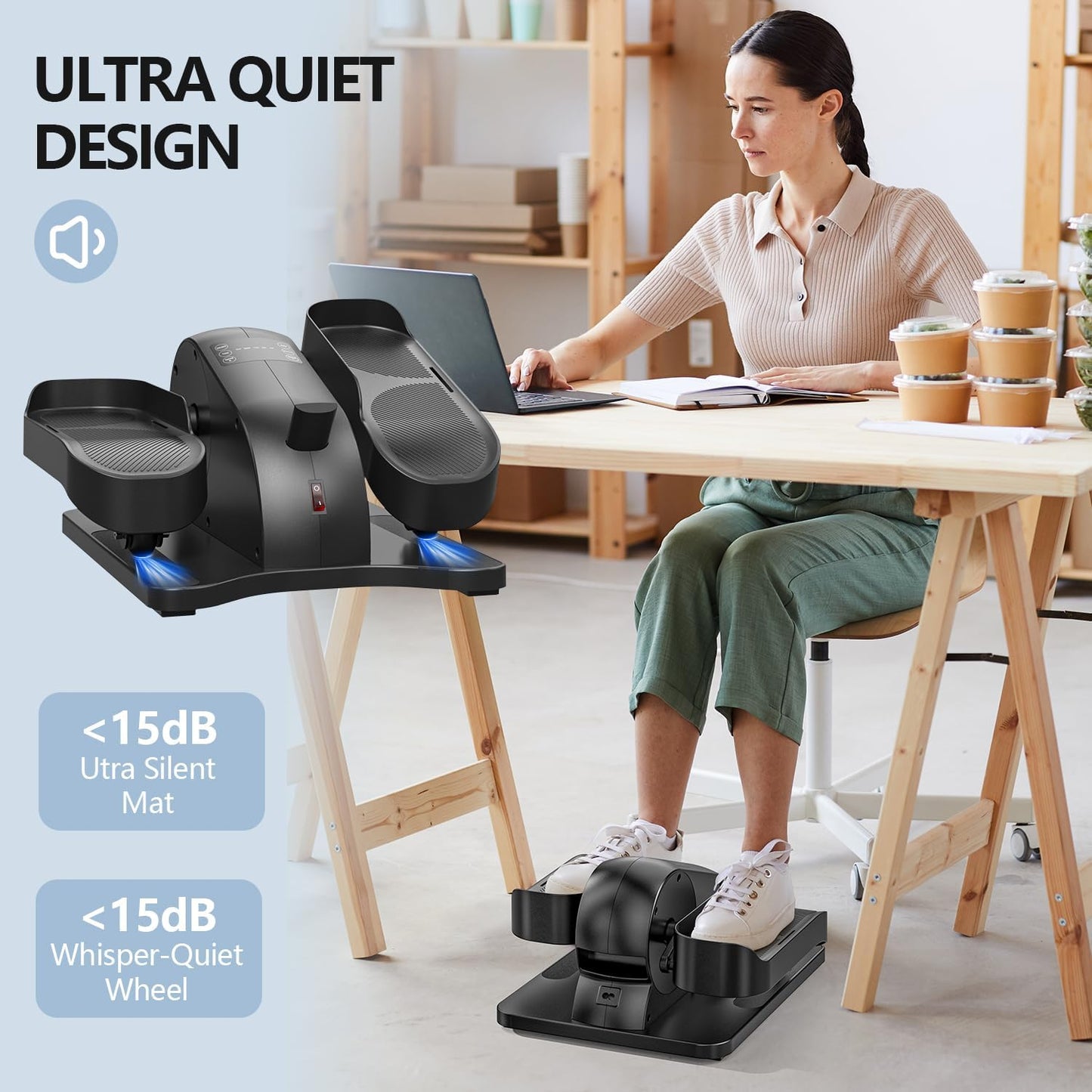 Skiennix Under Desk Elliptical Machine - Portable Mini Leg Exerciser with Remote for Home & Office