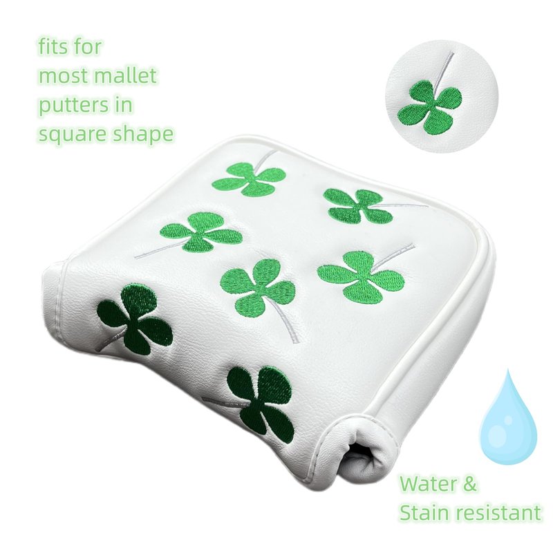 Square Mallet Putter Headcover Head Cover, Golf Putter Covers Magnetic Closure Lucky Clover Design Golf Club Covers, Waterproof PU Leather Golf Putter Cover for Men and Women