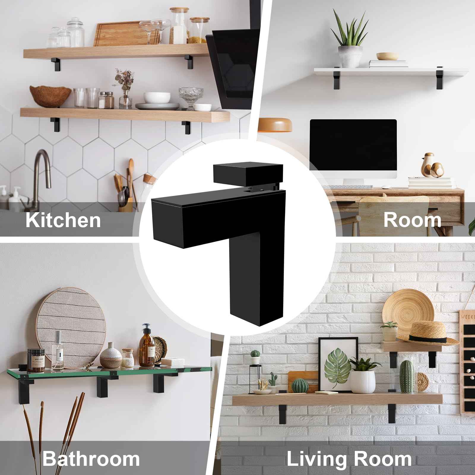 Floating Wood/Glass Shelf Bracket 4 Pcs Glass Shelves Mounting Brackets for 3~28mm Glass Clamps Clip Support Hardware for Wood Shelving, Home Deco, Bathroom Accessories, Cabinets Doors