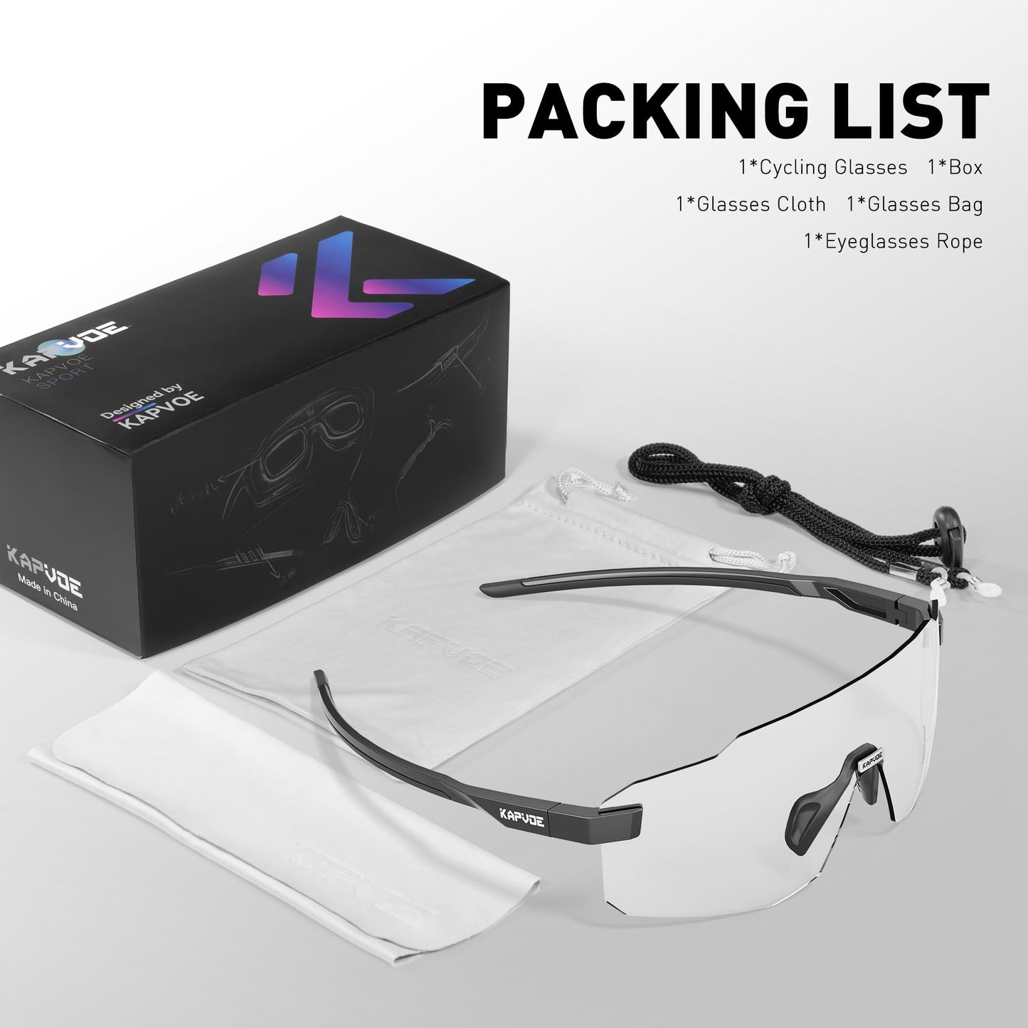 KAPVOE Photochromic Cycling Glasses for Men Women Sport Sunglasses UV Protection Driving Mountain Running MTB Frameless K341