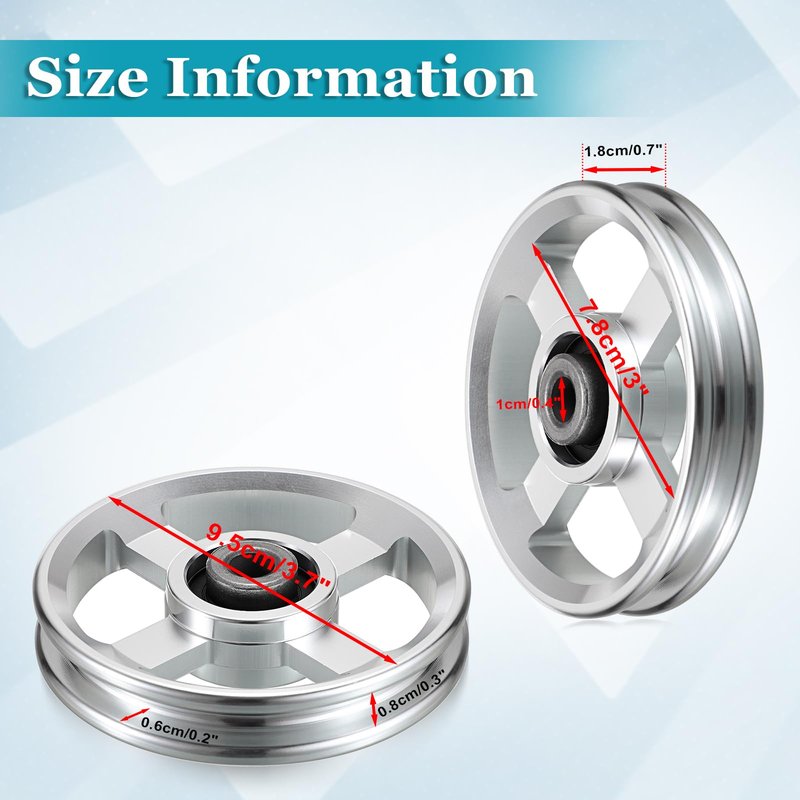 OwnMy 6PCS 95mm Aluminium Alloy Pulley Wheels Pulley System for Home Gym Exercise Machines Sports Fitness Equipments, Universal Bearing Pulley Wheels for Cable Machines Garage Doors, Silver