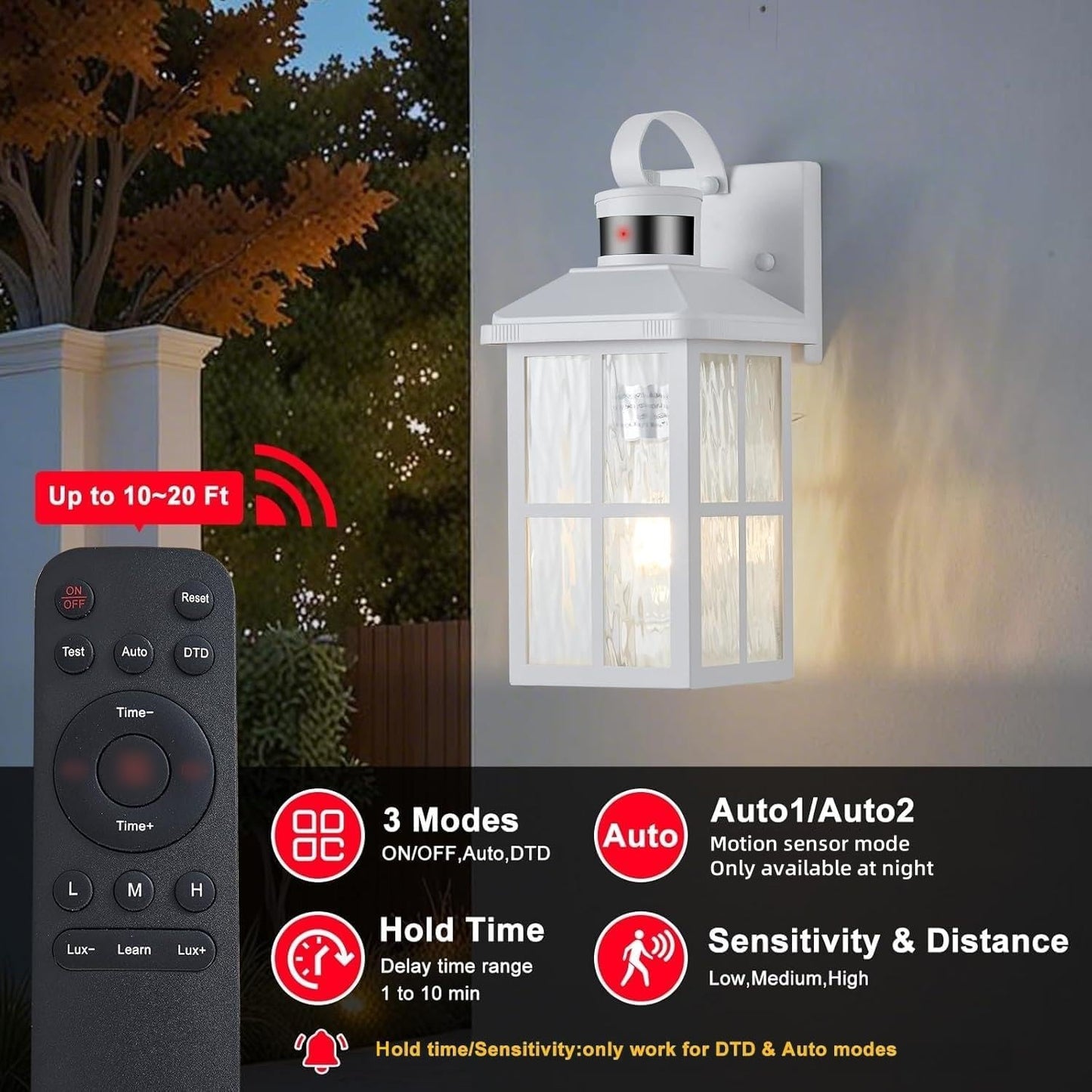 Motion Sensor Outdoor Wall Light - Dusk to Dawn Black Porch Fixture for Garage & Patio