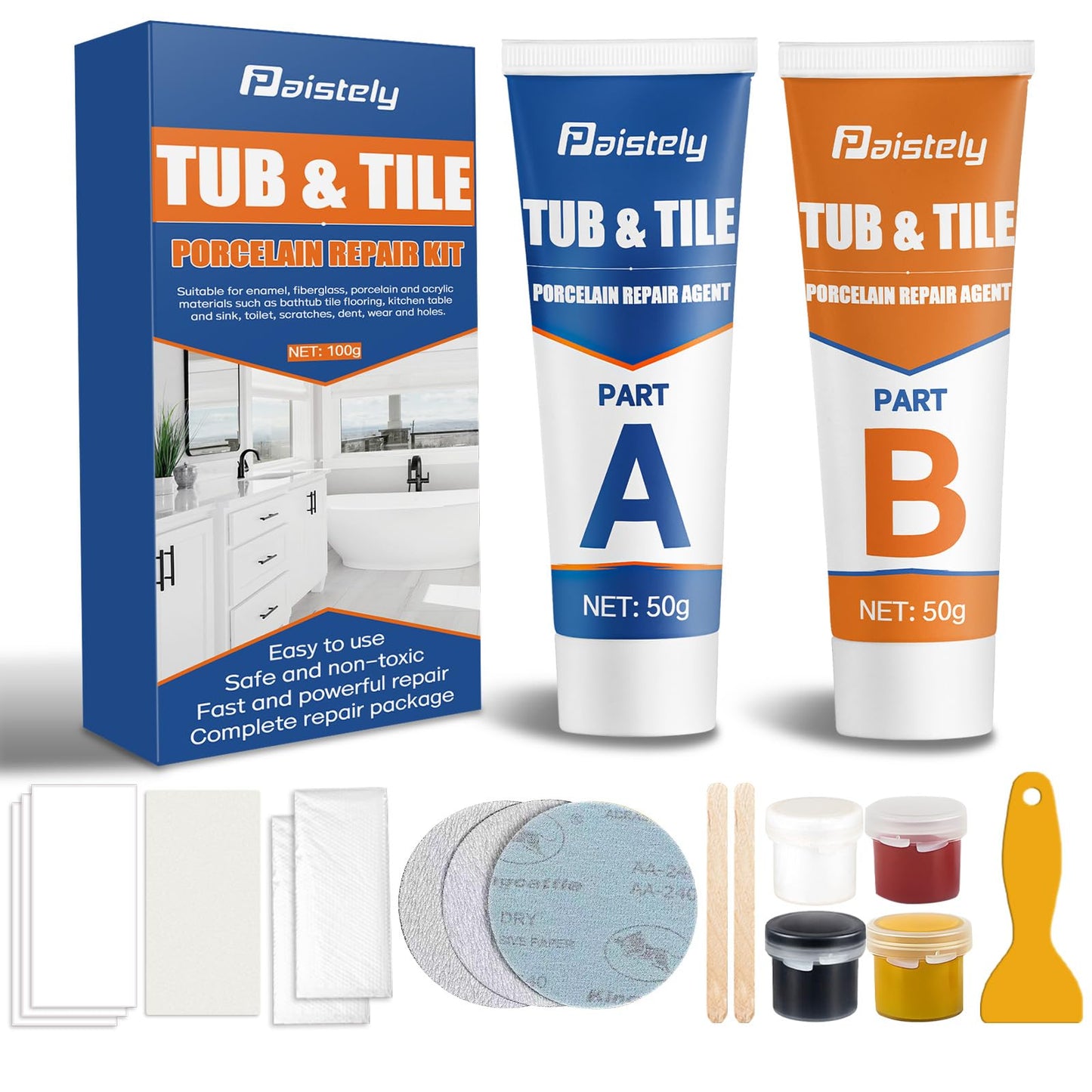 Porcelain Repair Kit, Non-Toxic Ceramic Tile Repair Kits Suitable for Ceramics, Porcelain, Resin, Granite, Marble, Quartz, Etc,Waterproof Fiberglass Tub Repair Kits (100, Grams)