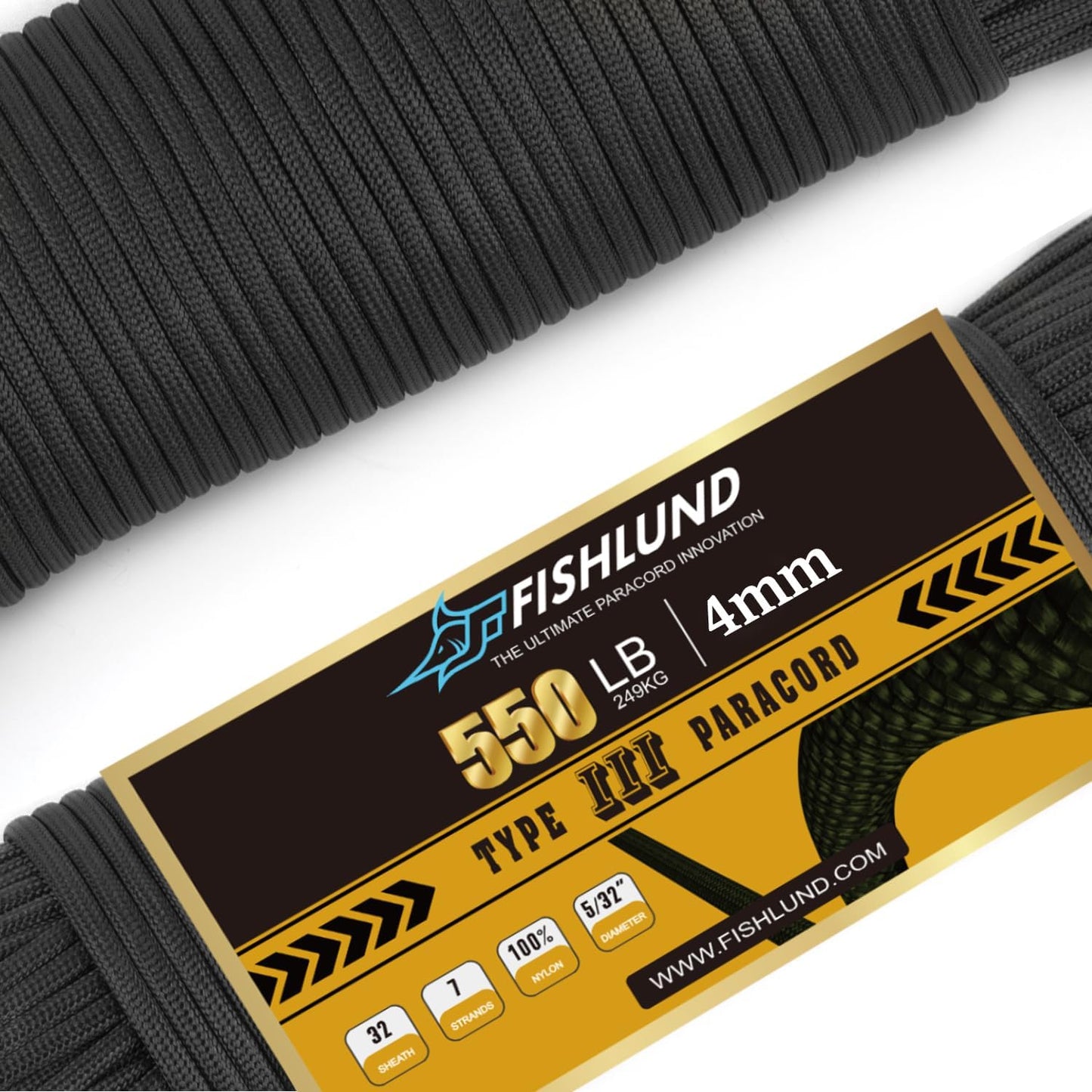 Paracord 550 lb - 7 Strand Nylon Parachute Rope | 50ft Black Camping Cord