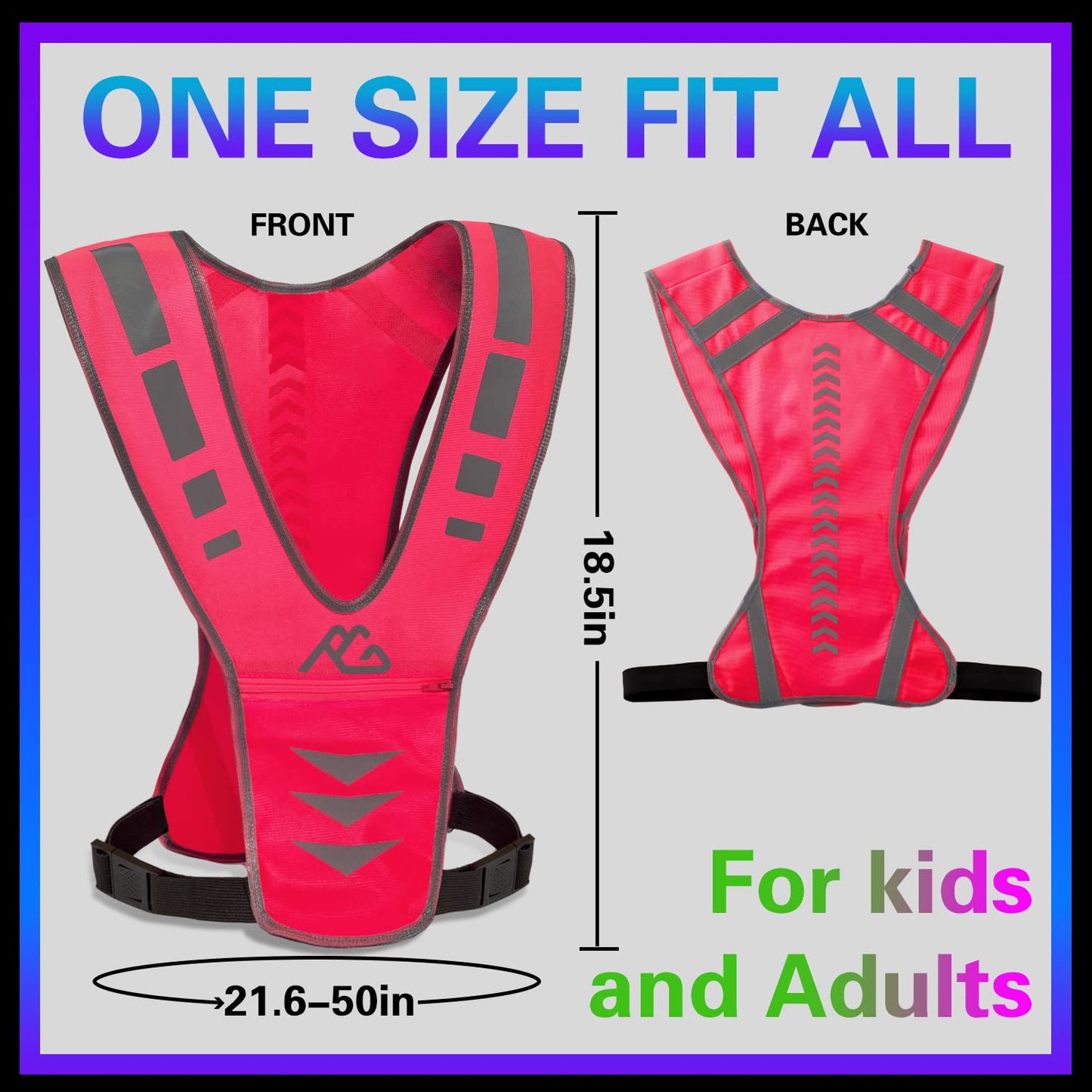 GoxRunx Reflective Running Vest Gear for Women Men Kids, Safety Reflective Vest for Night Cycling Walking Bicycle (Pink)